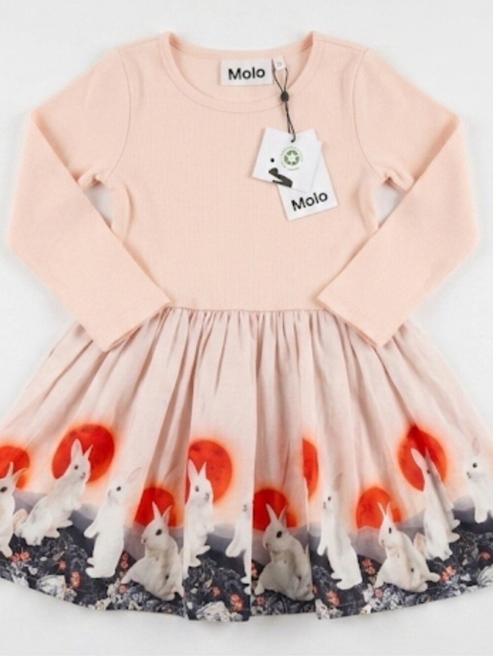 Molo long sleeve ribbed pink t shirt dress with bunny size 1.5 86 gorgeous